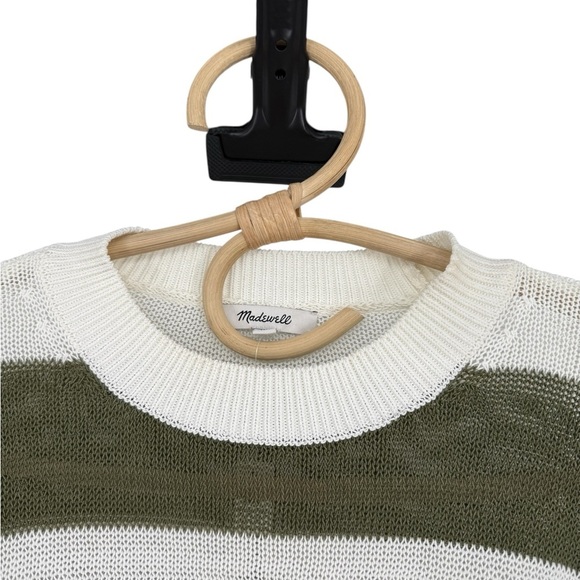 Madewell Loose Open Knit Crewneck Lightweight Sweater White Green Stripe NWT XS - Picture 11 of 12